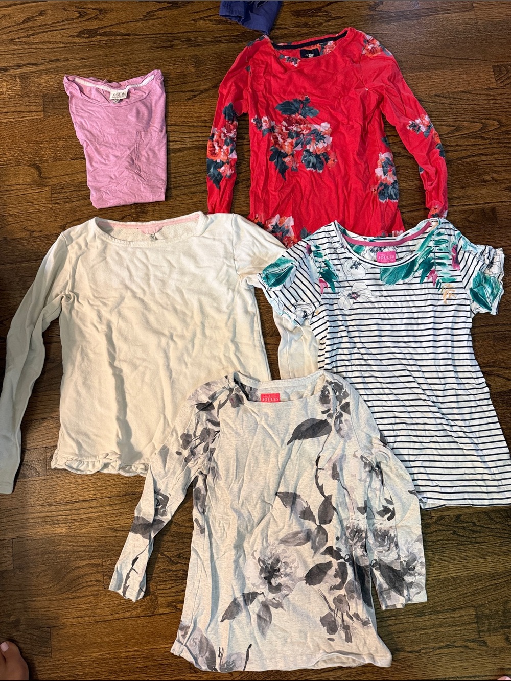 Joules Red Floral Long-Sleeve Top with Navy and Pink Blooms